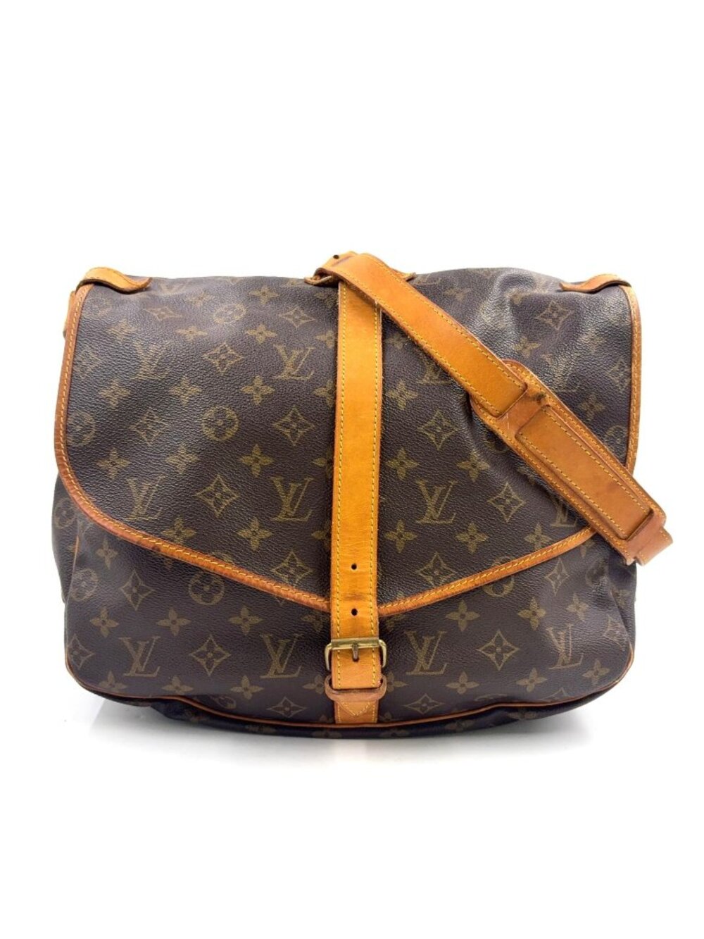 Louis Vuitton Saumur 35 Monogram Leather Brown Shoulder Bag Gold